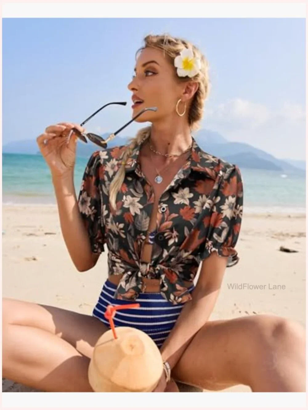 Short Sleeve Button Down Puff Sleeve Blouse Womens Casual Business Top - Picture 4 of 5